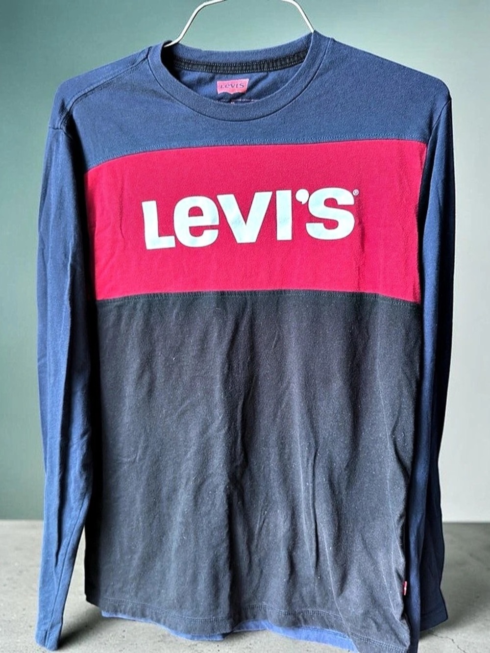 Levi's Colorblock Long Sleeve Graphic Tee Blue & Pink Size Medium
